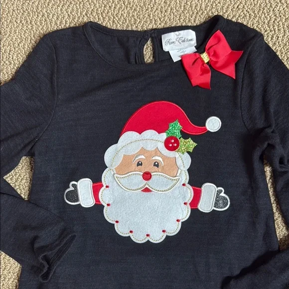 Rare Editions Black Santa Top with Red Bow Accent and snowflake pants - Picture 3 of 10